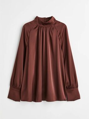 H&M Brown Satin Balloon
Sleeve High Neck Blouse